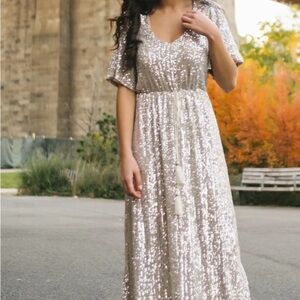 Glamorous Silver Sequin Maxi Dress